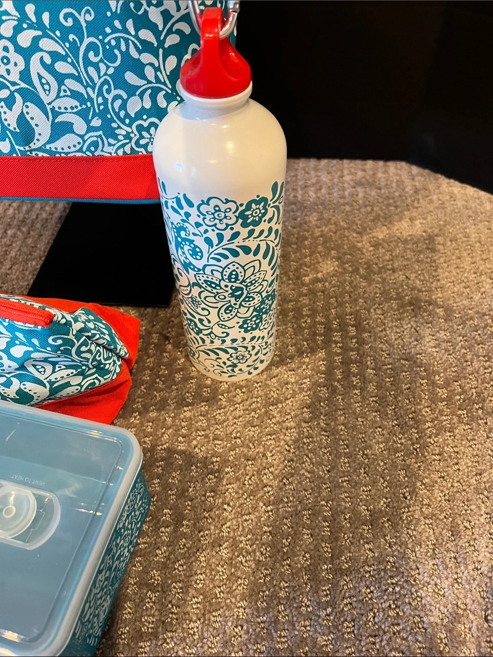 The Pioneer Woman Teal Floral Lunch Set with Red Accents